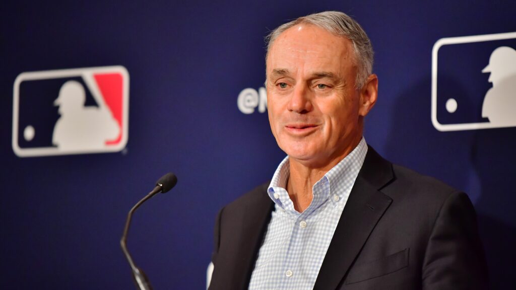 Rob Manfred Discussing the Pitch Clock at the Podium