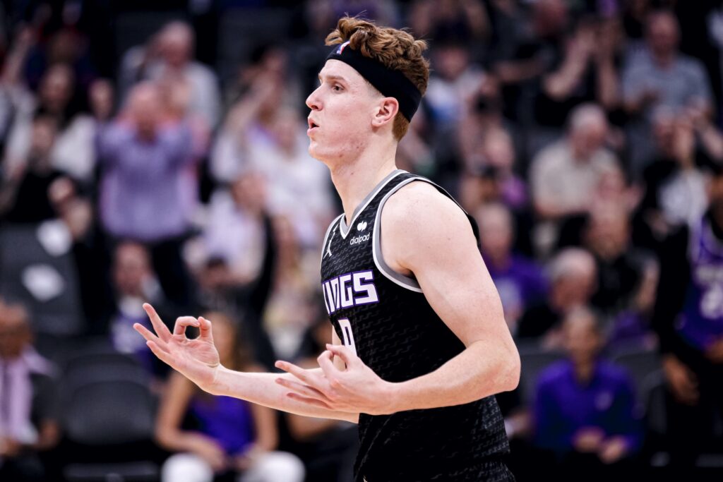 Sacramento Kings Kevin Huerter after making a three