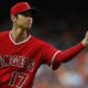 Shohei Ohtani gets the ball back while pitching for the Los Angeles Angels