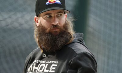 Charlie Blackmon looks to the side during Spring Training.