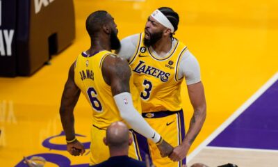 Lakers Anthony Davis and LeBron James pumped as they beat the Memphis Grizzlies