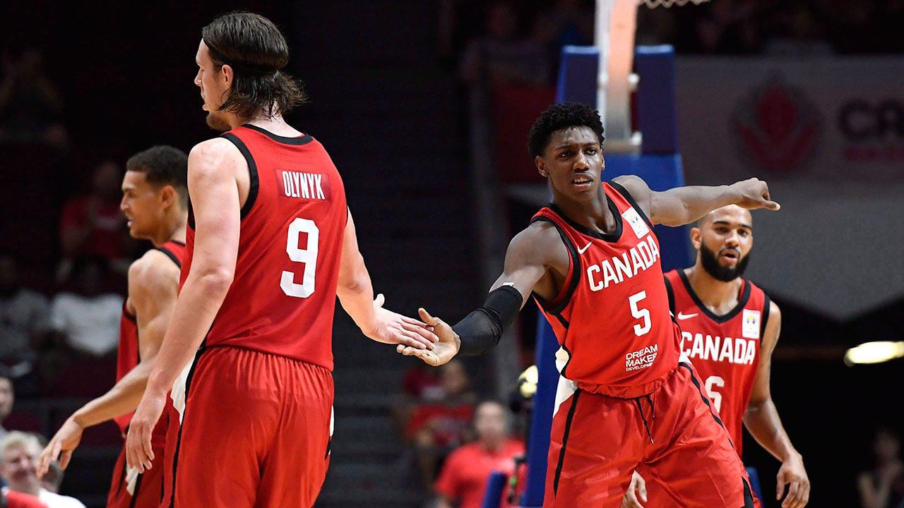 Basketball players RJ Barrett and Kelly Olynyk for Team Canada