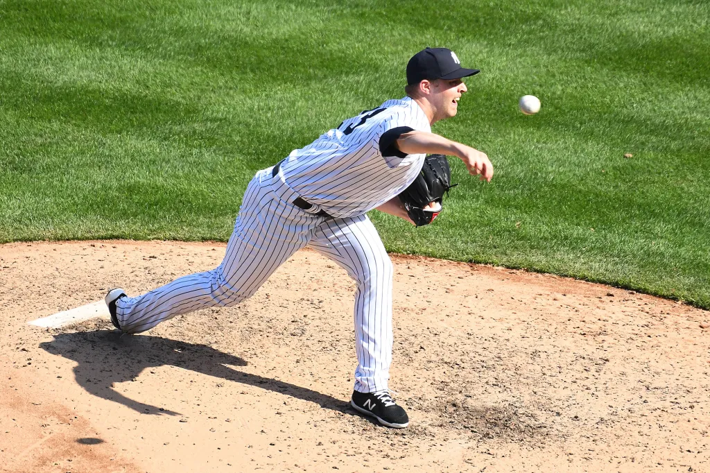 Michael King pitches at home for the New York Yankees.