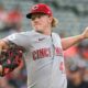 Andrew Abbott pitches on the road for the Cincinnati Reds.