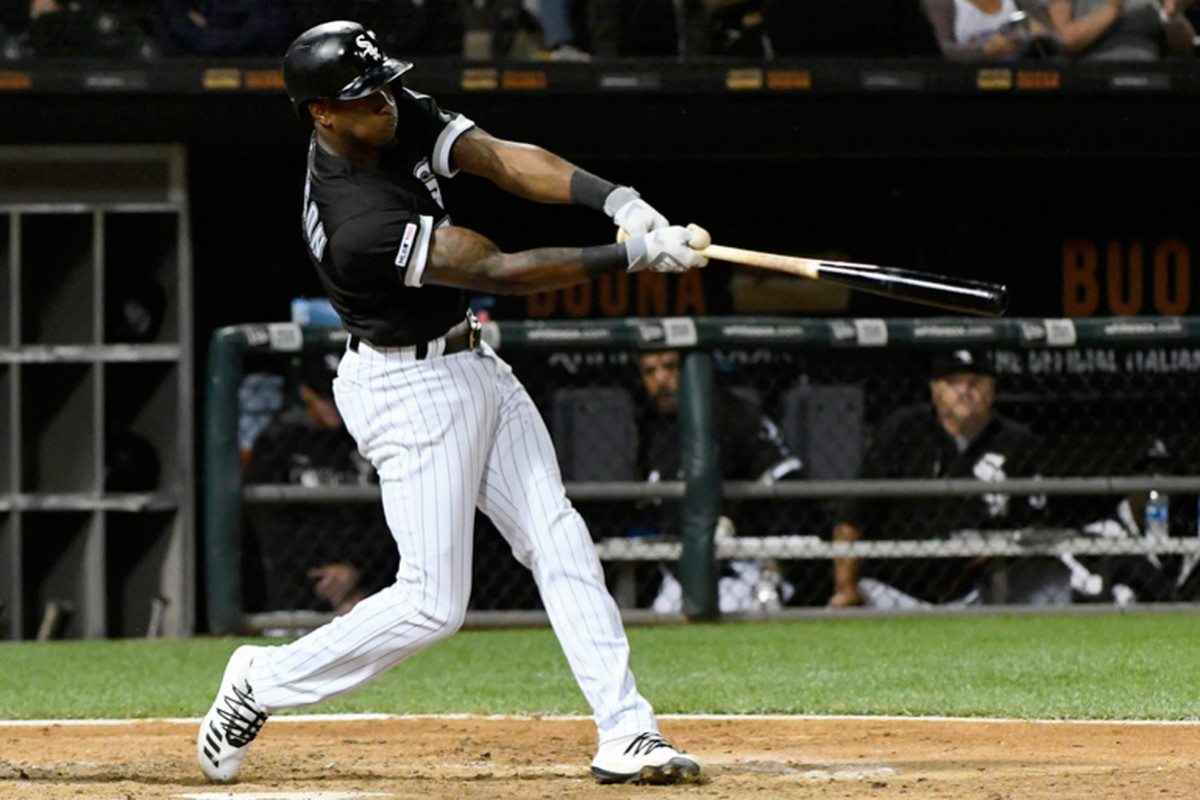 Tim Anderson swings during a home game for the Chicago White Sox.