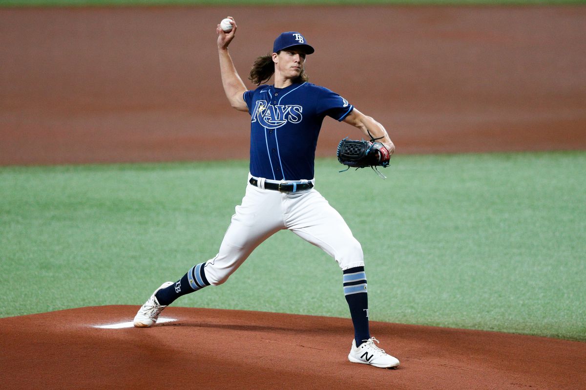 Tyler Glasnow pitches at home for the Tampa Bay Rays.