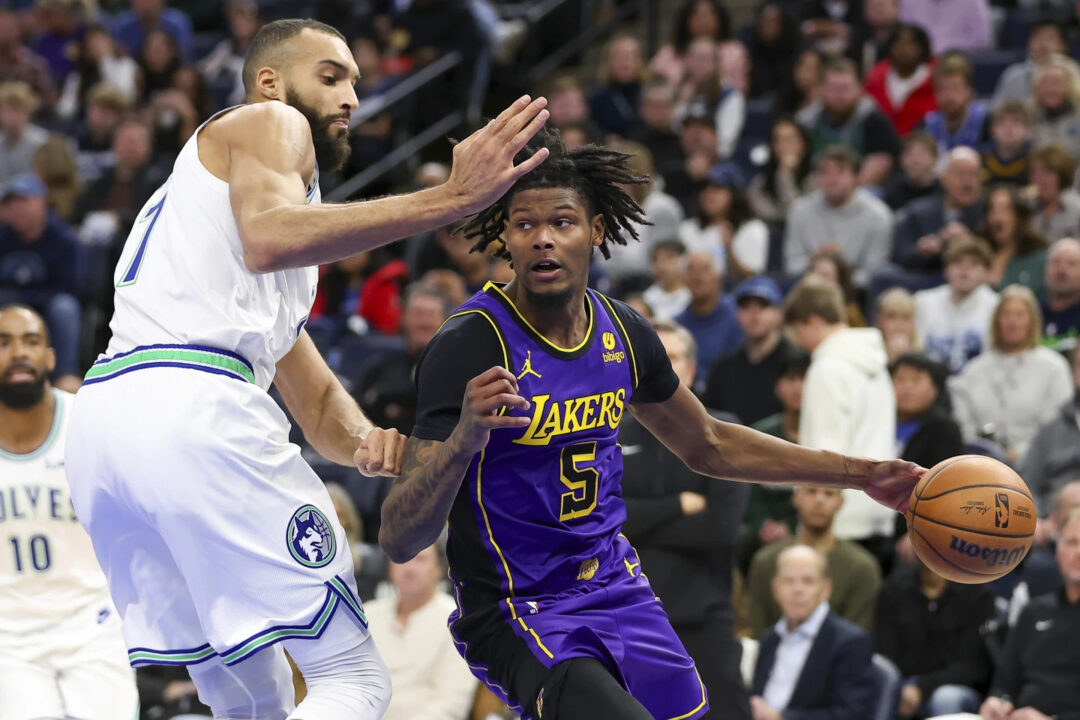 Cam Reddish drives on Rudy Gobert