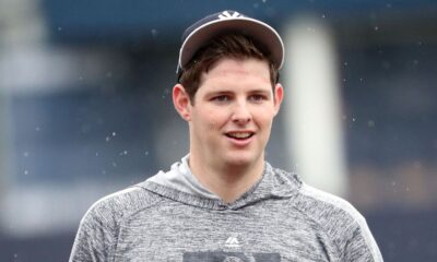 Jordan Montgomery walks around before a game with the New York Yankees.