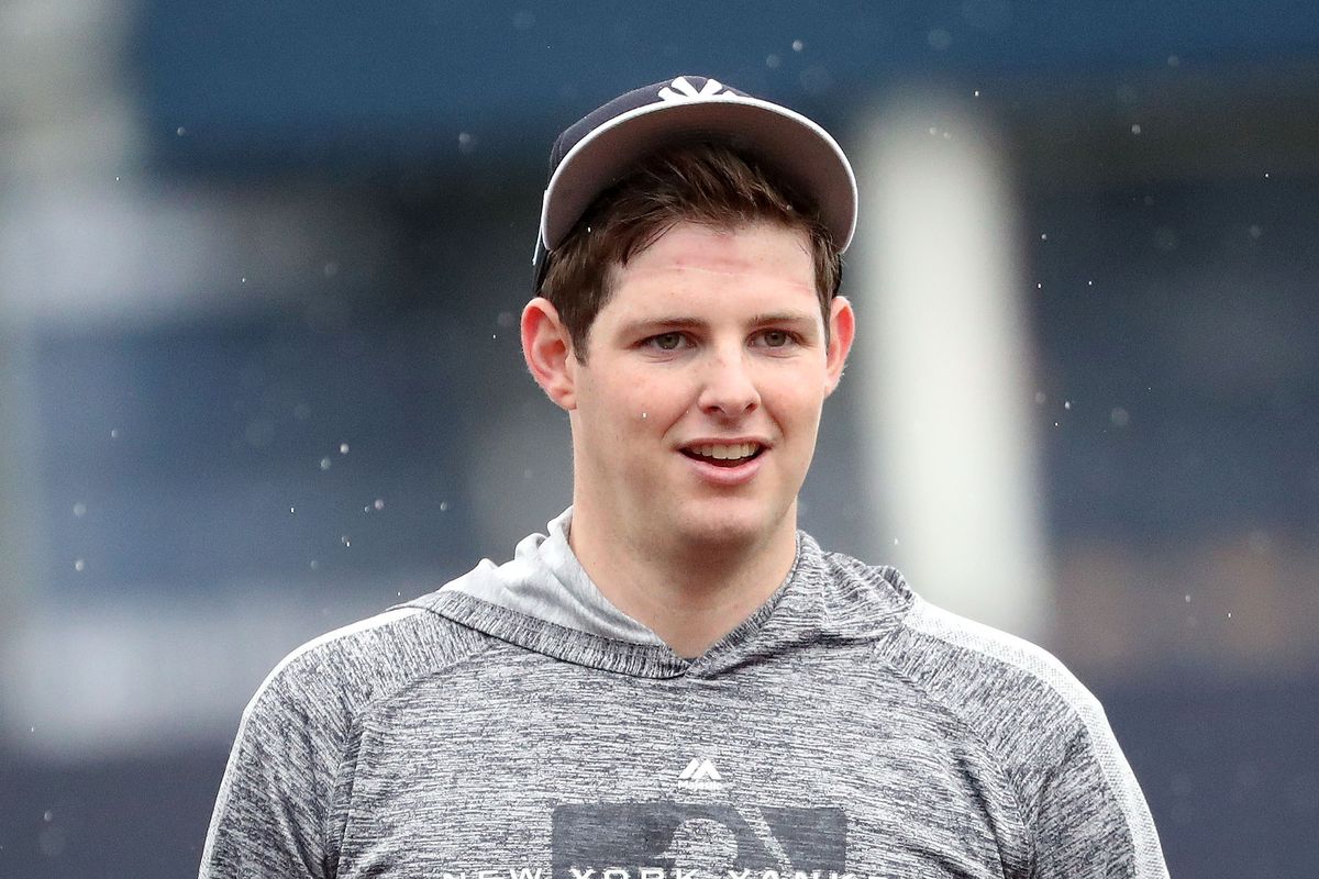 Jordan Montgomery walks around before a game with the New York Yankees.