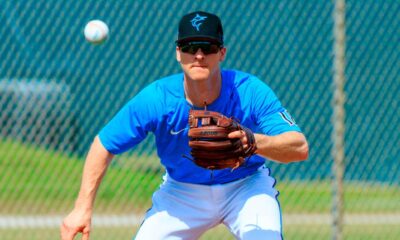 Joey Wendle practices during Spring Training with the Miami Marlins.