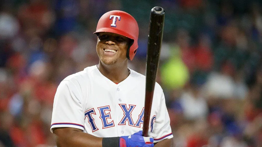 Adrian Beltre smiles in the batter's box during a home game for the Texas Rangers.