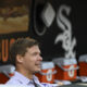 New General Manager Chris Getz stands in the Chicago White Sox dugout.