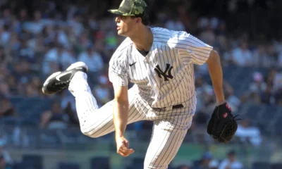 Clay Holmes pitches at home for the New York Yankees.