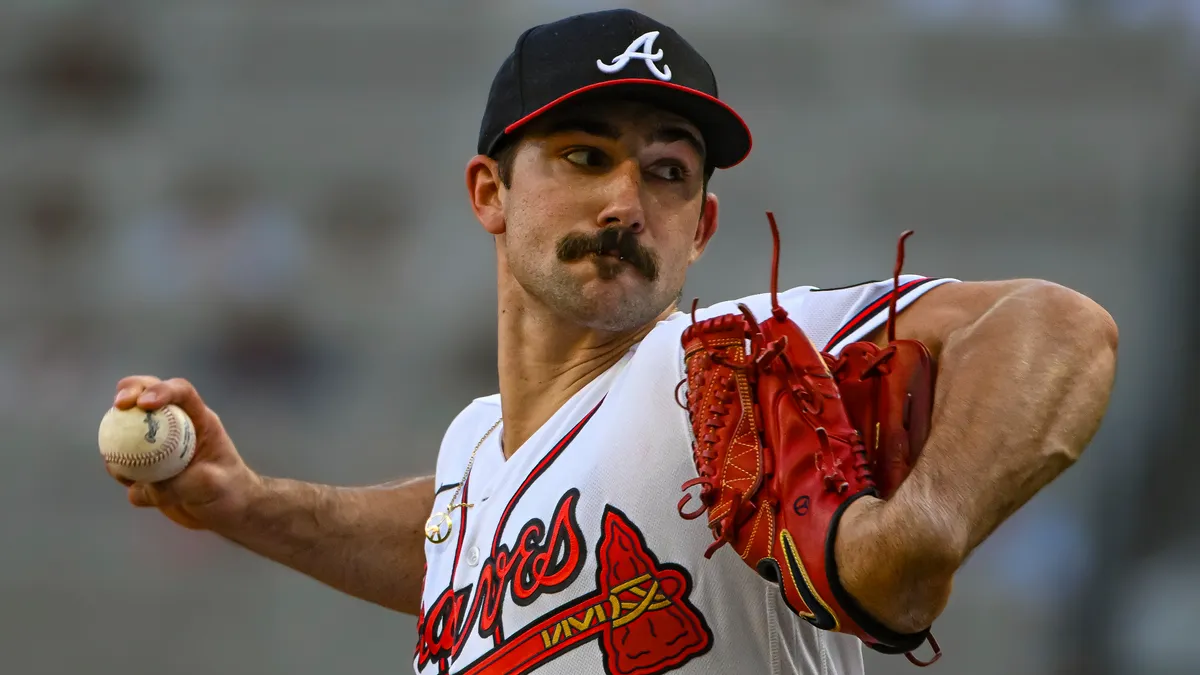 Spencer Strider pitches at home for the Atlanta Braves.
