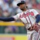 Ozzie Albies throws the ball on defense for the Atlanta Braves.