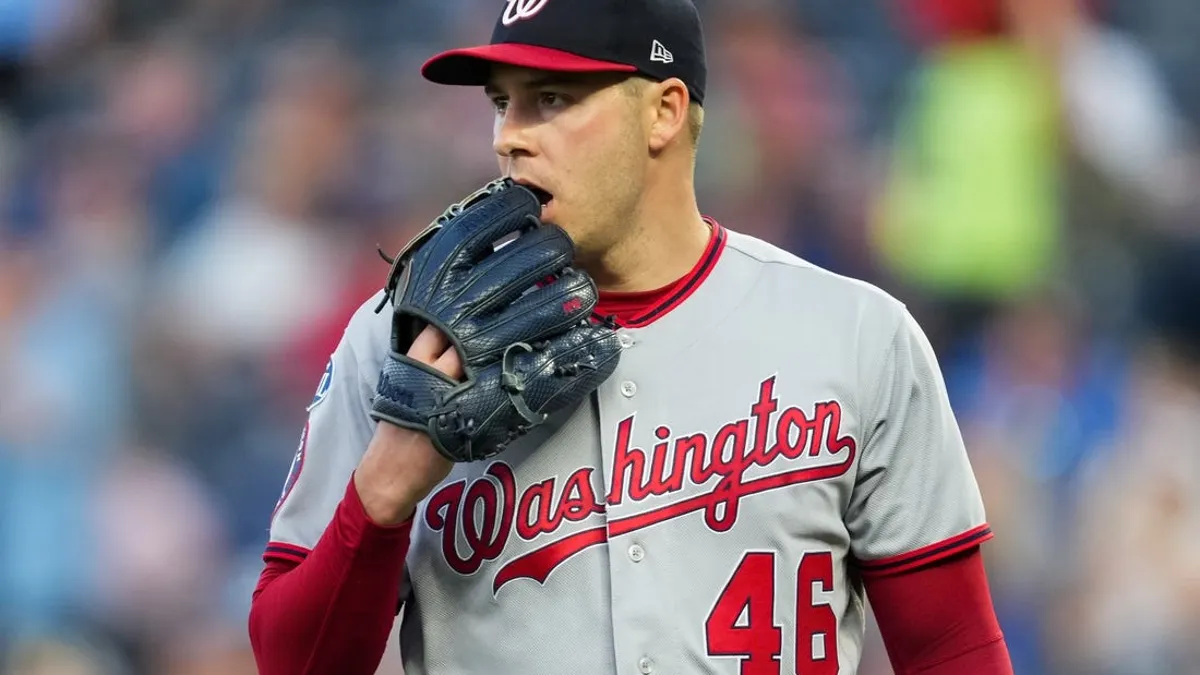 Patrick Corbin watches his defense with worry during a road game for the Washington Nationals.