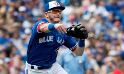 Josh Donaldson makes a throw during a home game for the Toronto Blue Jays.