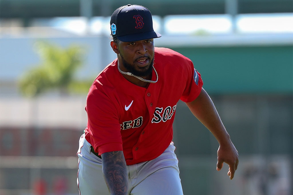 Joely Rodriguez practices some Spring Training drills for the Boston Red Sox.