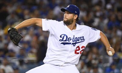 Clayton Kershaw pitches at home for the Los Angeles Dodgers.