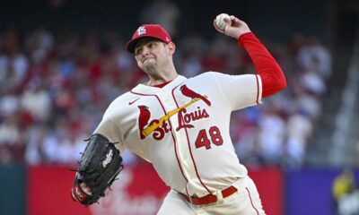 Jordan Montgomery pitches at home for the St. Louis Cardinals.