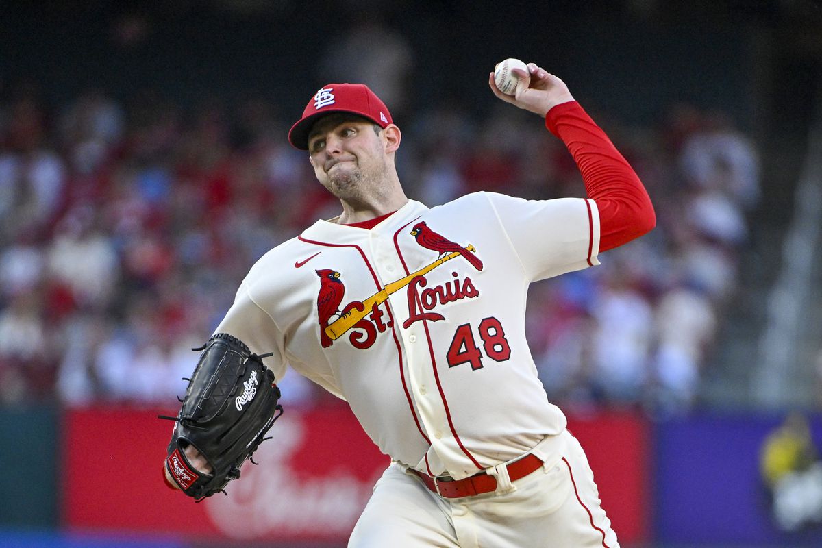 Jordan Montgomery pitches at home for the St. Louis Cardinals.