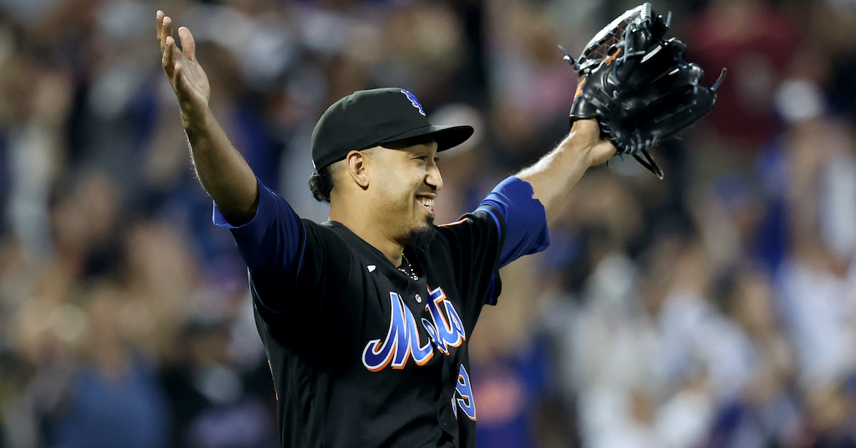 Edwin Diaz celebrates after a win for the New York Mets.