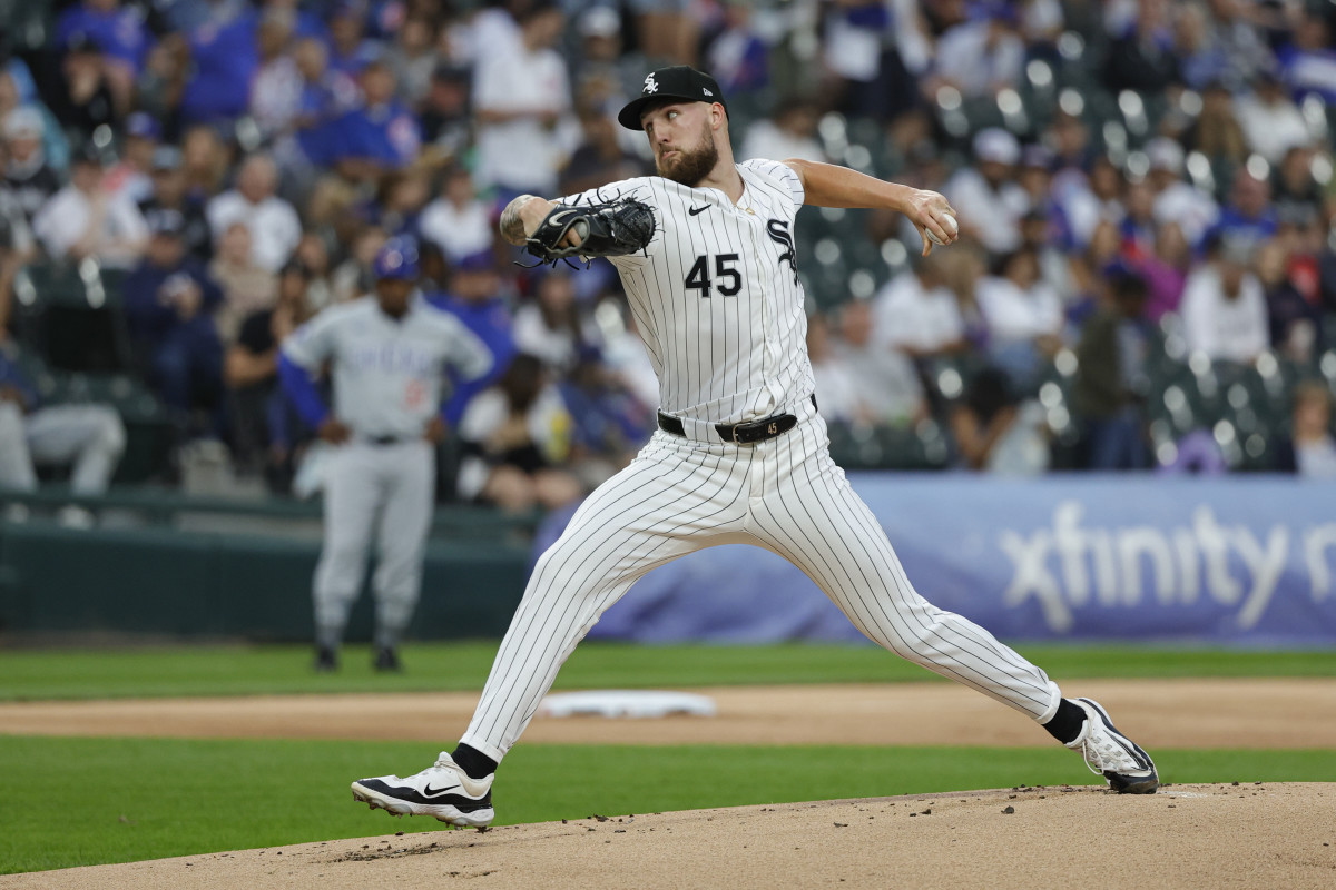 Garrett Crochet pitches at home for the Chicago White Sox.