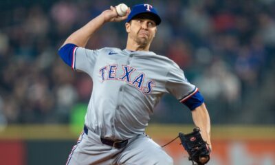 Jacob deGrom pitches on the road for the Texas Rangers.