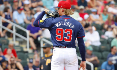 Hurston Waldrep pitches for the Atlanta Braves during Spring Training.
