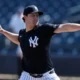 Gerrit Cole pitches during a Spring Training workout for the New York Yankees.
