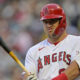 Mike Trout prepares to bat during a home game for the Los Angeles Angels.