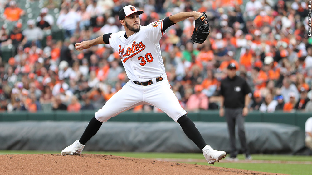 Grayson Rodriguez pitches at home for the Baltimore Orioles.