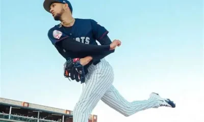 Elmer Rodriguez warms up before a game for the Somerset Patriots.