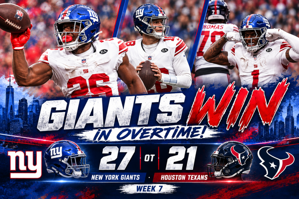 Giants Outlast Texans in Overtime Thriller as Devin Singletary Delivers Walk-Off Winner